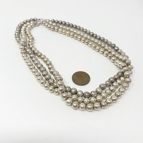 563 Set of Three Handmade Sterling Silver Bead Strand Necklaces, 16inch - Picture 5 of 10